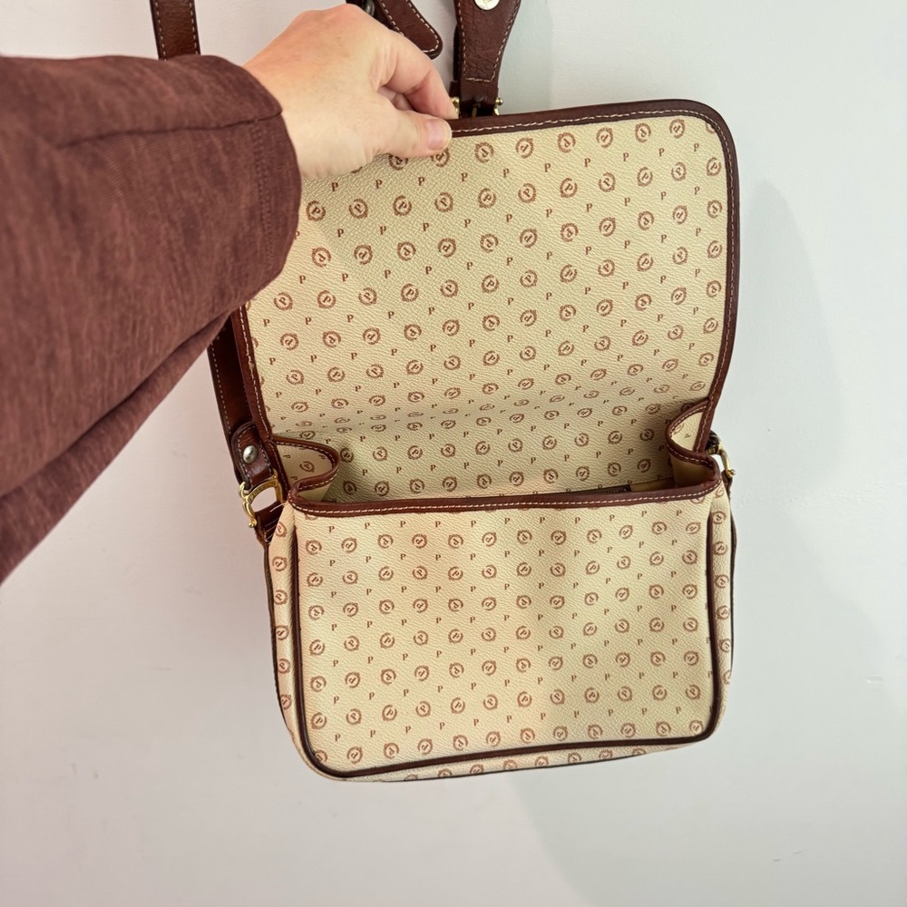 Vintage Pollini Italian Leather Logo Shoulder Bag Satchel Cream/Brown - Picture 10 of 14
